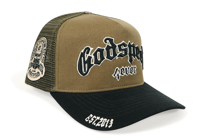 GODSPEED NEW YORK GS FOREVER TRUCKER HAT (OLIVE/BLACK)ゴッドスピード・ニューヨーク/メッシュトラッカーキャップ/アジャスターキャップ/オリーブ ブラック｜GROW AROUND グロウアラウンド