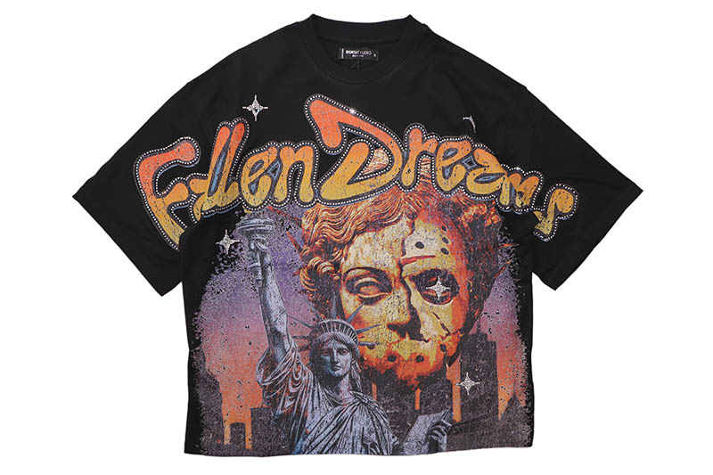 ROKU STUDIO FALLEN DREAMS BOXY TEE (RK1481952:BLACK)ロクスタジオ/ラインストーン/ショートスリーブTシャツ/ブラック｜GROW AROUND グロウアラウンド