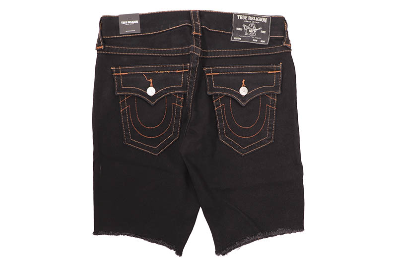 TRUE RELIGION RICKY FRAYED HEM FLAP SHORT (110237:BODY RINSE BLACK)トゥルーレリジョン/デニムショーツ/ボディーリンスウォッシュ｜GROW AROUND グロウアラウンド