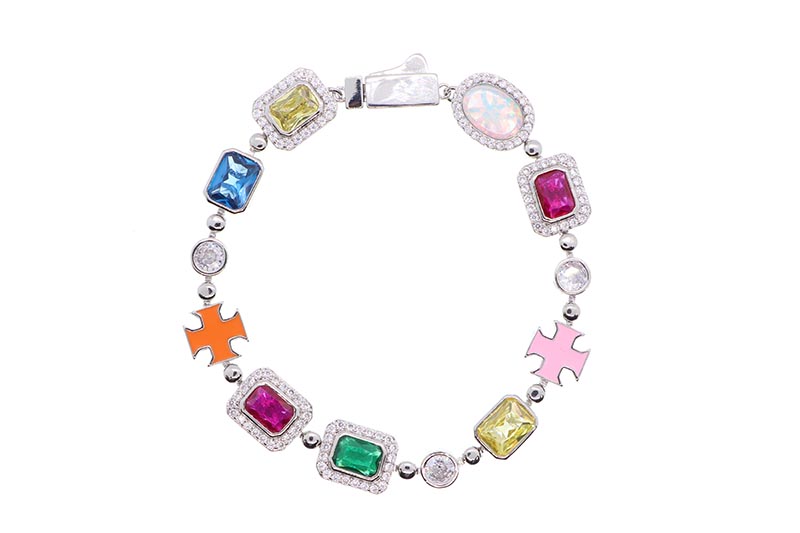 KD JEWELRY RAINBOW GEMSTONE CHAIN BRACELET (KDJ061) (SILVER/7inch) ケイディー・ジュエリー/ブレスレット/シルバー
