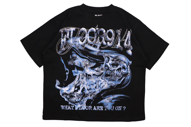 FLOOR 914 SKULLTEX T-SHIRT (BLACK)フロアー・ナインハンドレッドフォーティーン/ショートスリーブティーシャツ/ブラック｜GROW AROUND グロウアラウンド