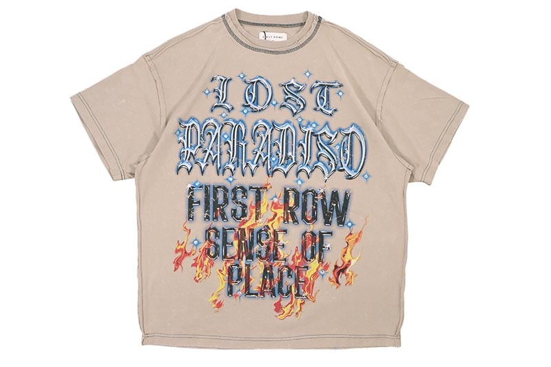 FIRST ROW LOST PARADISO SHOUTING NIGHT CROPPED TEE (FRT2205:KHAKI) ファースト・ロウ/ショートスリーブTシャツ/カーキ