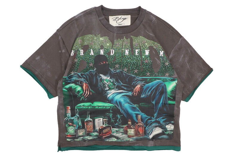BKYS BRAND NEW ME FRENCH TERRY CROPPED TEE (T1450:CHARCOAL GREY)ブラッキーズ/ストリートブランド/セレクト/ショートスリーブティーシャツ/ラインストーン/チャコールグレー｜GROW AROUND グロウアラウンド