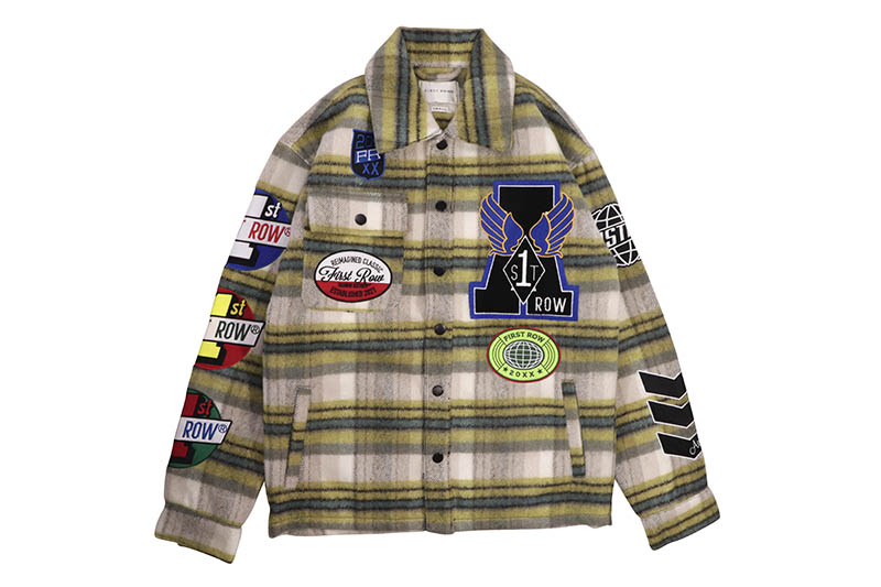 FIRST ROW COEXIST MULTI PATCHES SHACKET (FRJ2060:OLIVE)ファースト・ロウ/チェックシャツジャケット/オリーブ｜GROW AROUND グロウアラウンド
