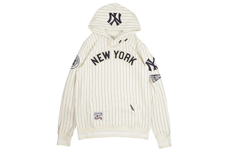 PRO STANDARD NEW YORK YANKEES PINSTRIPE RETRO CLASSIC HOODIE (LNM5314452-ELY:EGGSHELL/GREY) プロスタンダード/ニューヨークヤンキース/プルオーバーフーディー/アイボリー ナチュラルカラー
