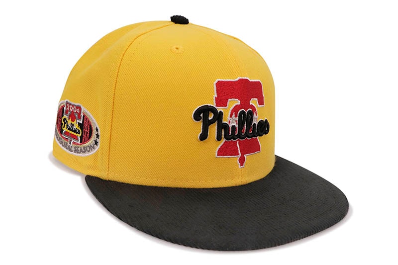 NEW ERA PHILADELPHIA PHILLIES 59FIFTY FITTED CAP (2004 INAUGURAL SEASON SIDE PATCH/GREY UNDER VISOR/GRILED YELLOW BLACK CORDUROY) ニューエラ/フィッテッドキャップ/MLB/フィラデルフィアフィリーズ/グリルドイエローブラックコーデュロイ/ツバ裏グレー
