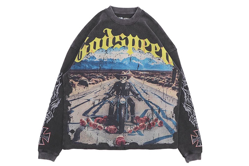 GODSPEED LONG LONELY ROAD LS THERMAL (GREY WASH) ゴッドスピードニューヨーク/サーマルロングスリーブTシャツ/グレーウォッシュ