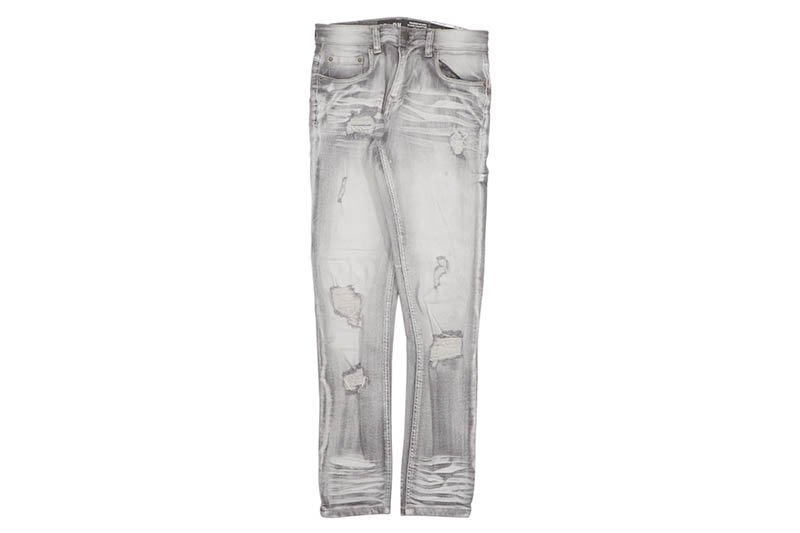 SPARK SLIM FIT STRETCH JEANS WITH 3D CRINKLE & REPAIR (S4403:GREY)スパーク/デニムパンツ/グレー｜GROW AROUND グロウアラウンド