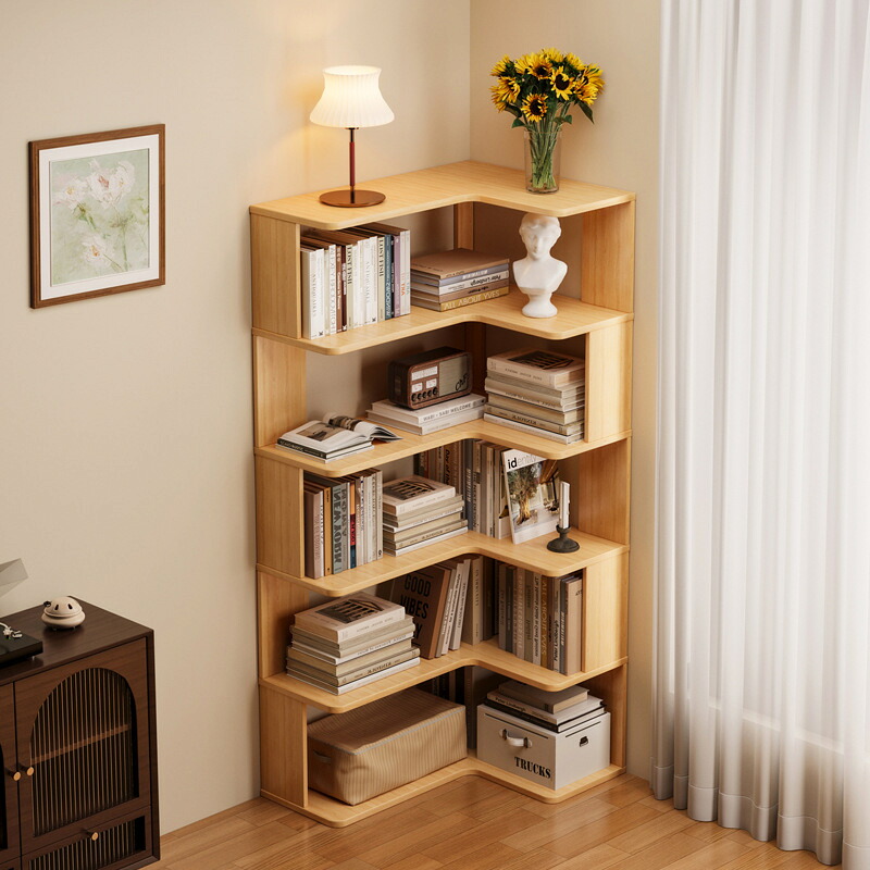 本物の木製コーナー書棚、床置き収納ラック、家庭用書斎・リビングルーム用コーナーカウンター、収納ラック、寝室整理用簡単な本棚|グロースショップ
