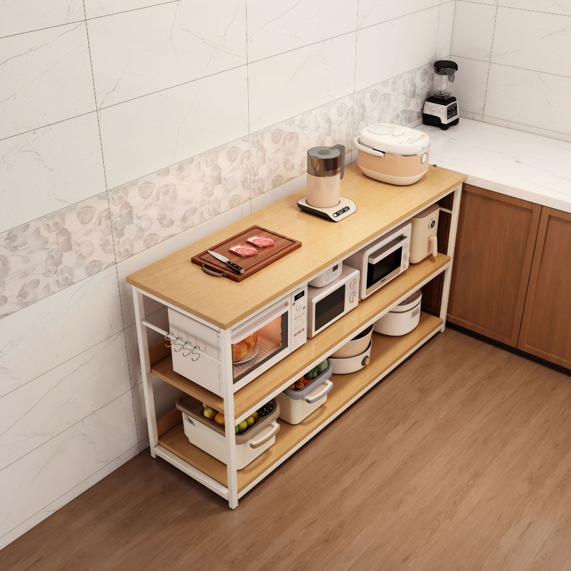 キッチン用電子レンジ収納棚 多段式ナローバルト収納ラック 家庭用収納棚 ランドスクリーン型マルチ機能整理棚｜グロースショップ