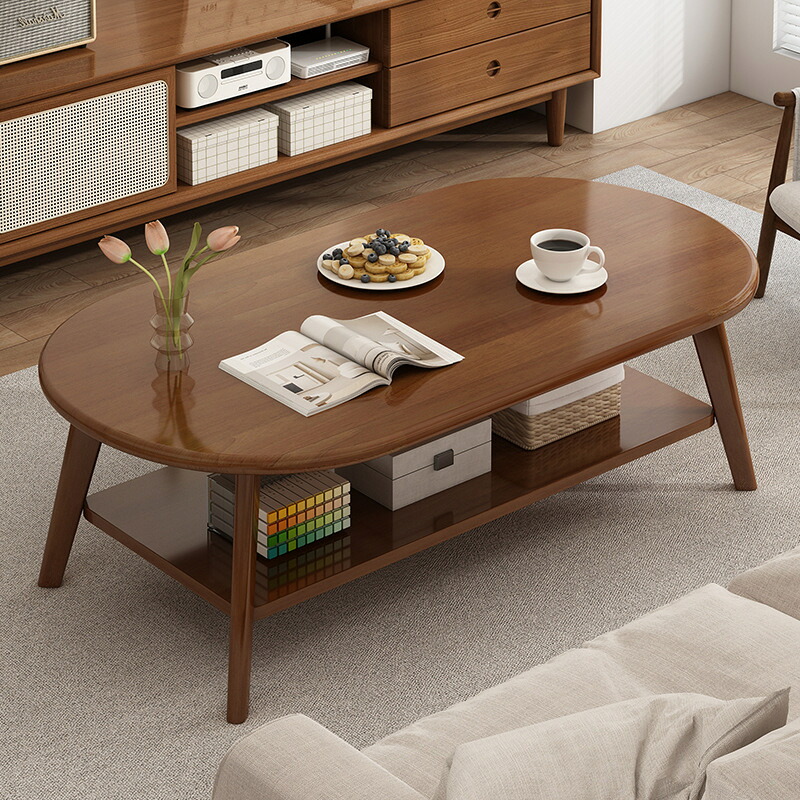 実木製の茶几、リビングルーム用、小型住宅向け、2段式のシンプルモダンな中古風テーブル｜グロースショップ
