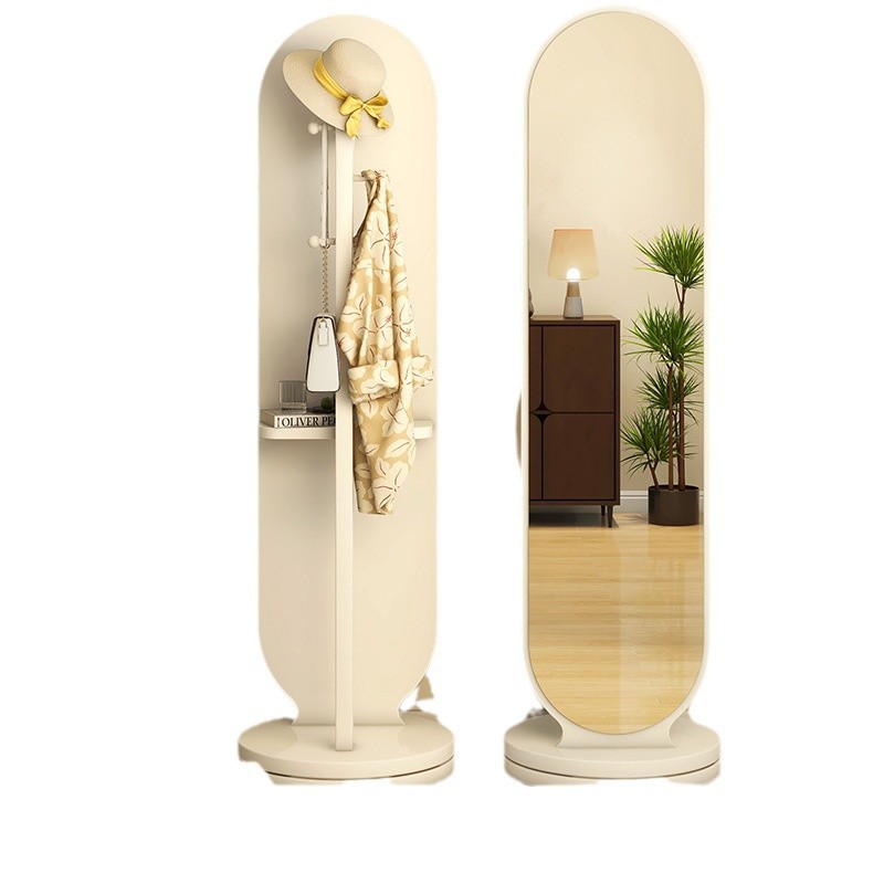 回転式衣装ミラー／全身掛け鏡／家庭用寝室用ハンガーラック付き／一体型試着鏡／立型可動式｜グロースショップ