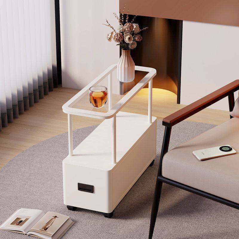 超狭い縁の小さなコーヒーテーブル、軽量で高級感のある隙間収納キャビネット、小部屋用移動式テーブル、ベッドヘッド収納クローゼット