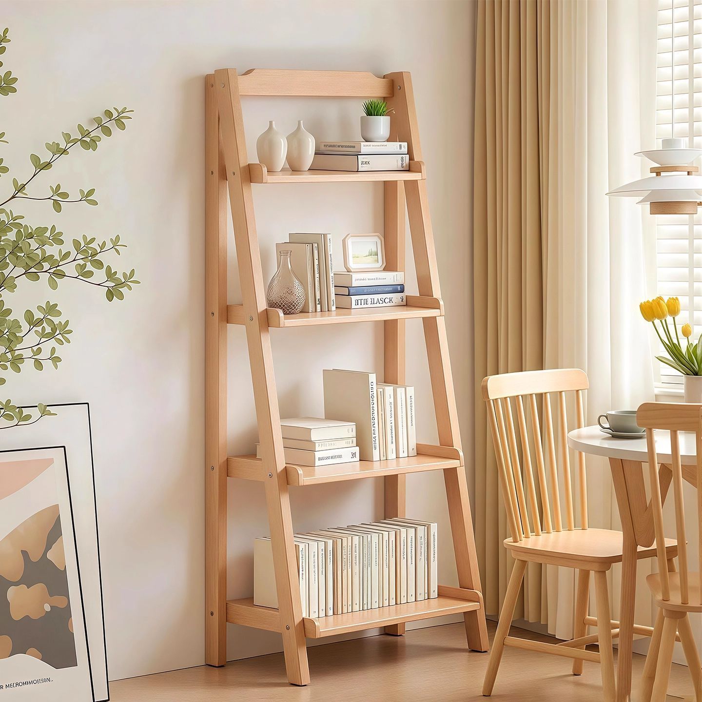 本物の木製書物棚、屋根裏部屋表現スタイル納める棚、リビング御部屋用大電気容量納める仕合わせ、レトロな台形オープンブックスタンド、身寄り用納める棚