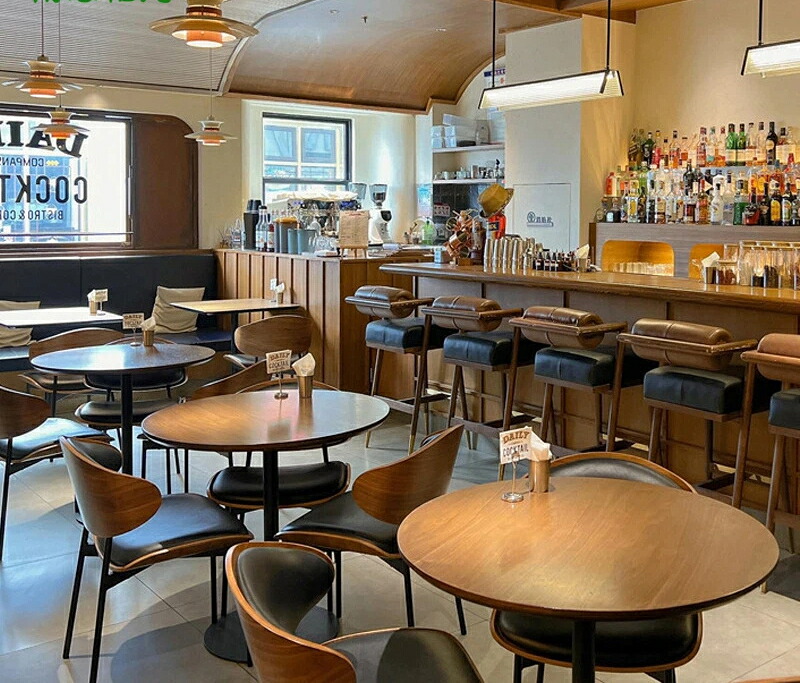 カフェテーブル チェア セット 2人掛け 4人掛け 天然木 無垢材 アイアン レトロ アンティーク カフェ風 ダイニングセット 業務用 飲食店 バー バーカウンター カクテルバー コーヒーショップ 西海岸 インテリア おしゃれ ブラウン [送料無料]｜グロースショップ