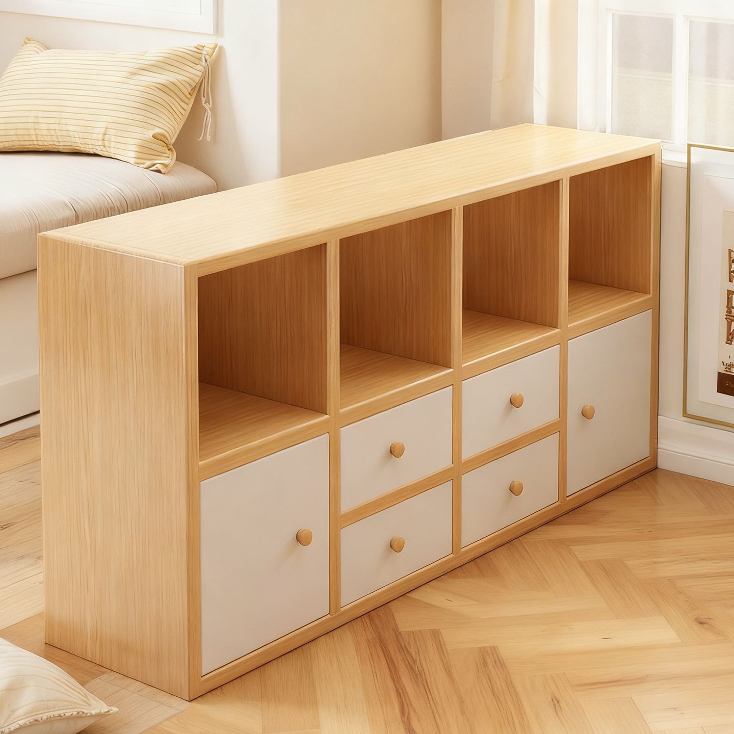 【北欧風デザイン】書棚 扉付き 本棚 ユニットシェルフ 収納棚 木製 (幅60-120cm/ナチュラル/ホワイト) [リビング収納 ランドセルラック 格子ラック 隠す収納 省スペース キャビネット 扉付きラック 一人暮らし 寝室 事務用品]｜グロースショップ