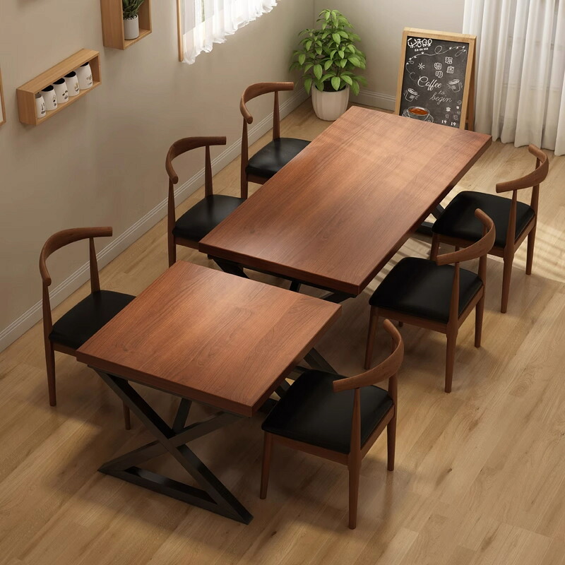 【高耐久】ダイニングテーブルセット 4人掛け 5点セット (木製天板/スチール脚/ブラウン) [業務用 飲食店 カフェ 椅子 セット 食卓テーブル 4人用 撥水 防汚 レストラン 居酒屋 事務所 オフィス 休憩室 北欧 おしゃれ｜グロースショップ 97,345円