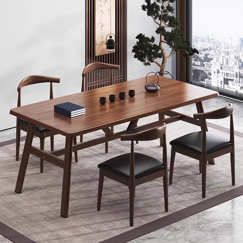 【和モダン】茶台セット ティーテーブル [幅80/100/120cm 天然木 無垢材風 センターテーブル 椅子付き ローテーブル リビング 陽台 ベランダ 省スペース 新中式 おしゃれ ティータイム 応接セット] (ブラウン/オーク)｜グロースショップ
