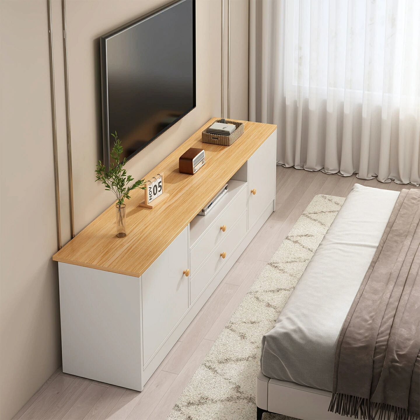 テレビ台 ローボード テレビボード 収納棚 幅80cm/100cm/120cm コンパクト 扉付き 大容量 キャビネット 木製 北欧 おしゃれ 飾り棚 寝室 リビング ワンルーム 新生活 [ナチュラル/ホワイト/木目調]