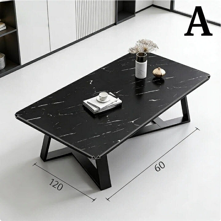 センターテーブル 大理石調 ローテーブル 幅120cm 奥行60cm 長方形 ブラック マーブル柄 イタリアンモダン ラグジュアリー 高級感 おしゃれ リビングテーブル ソファテーブル ワークデスク ミニマル デザイン 座卓 スタイリッシュ 一人暮らし 新生活 イイリッシュ 応接室｜グロースショップ