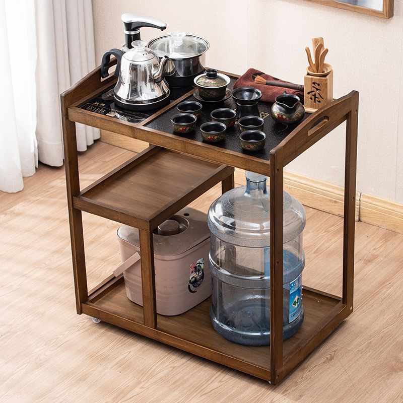 【天然竹製】茶台 キャスター付き 移動式 茶器収納ラック ティーテーブル 楠竹 幅60-90cm ナチュラルワゴン センターテーブル 泡茶 焼水 [リビング/ベランダ/応接間/新生活]｜グロースショップ