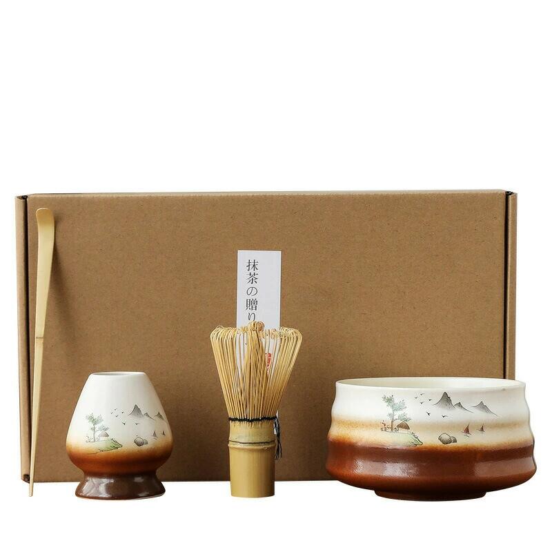 茶道具 4 点仕掛ける 茶筅 竹製 茶杓 茶筅立て 瀬戸もの製抹茶碗 茶道仕掛ける 抹茶点て 言い慣わし和風 手作り風 茶道設備