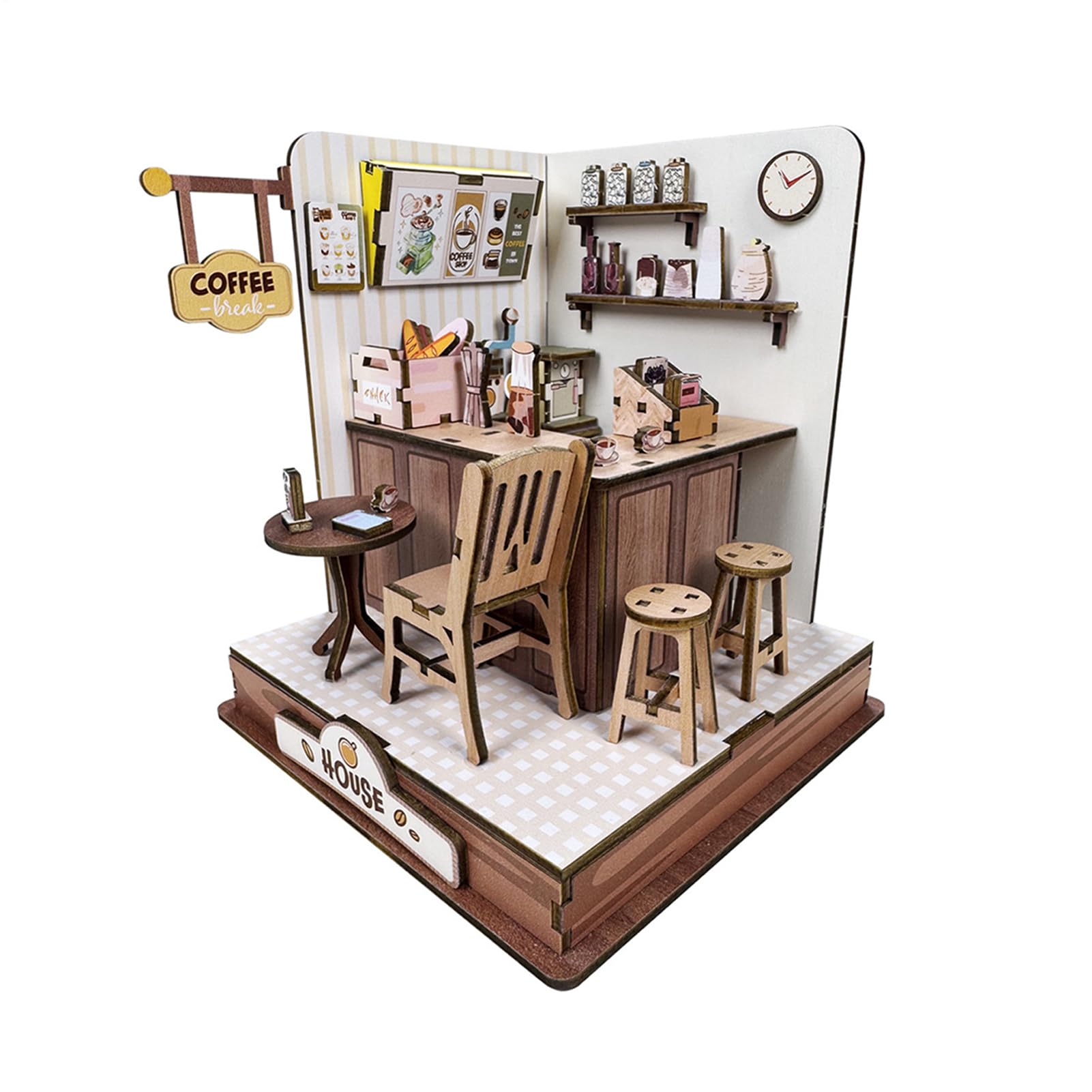 成年者向けミニチュアハウスキット - 立体木製コーヒーカフェモデル,御部屋 真似形 一揃いの道具 | 臥榻御部屋 机 室内装飾 飾りつけ 差し上げ物 差し上げ物 に