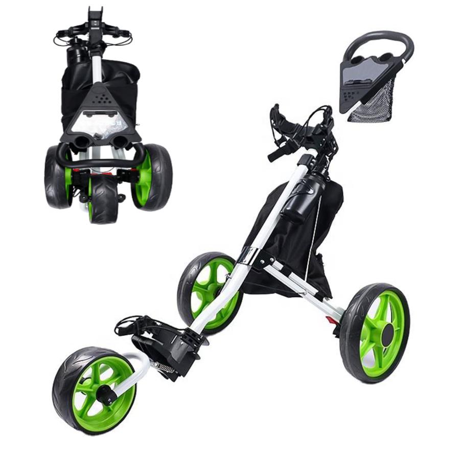 緑であることゴルフ手押し車 プッシュプルゴルフカート 折り畳み式手押し車 軽銀アロイ製 御手々打ちきりとドリンク保持者付き添い人 開閉が飾り気の無い 訓練を受ける納める 取扱説明書ゴルフ