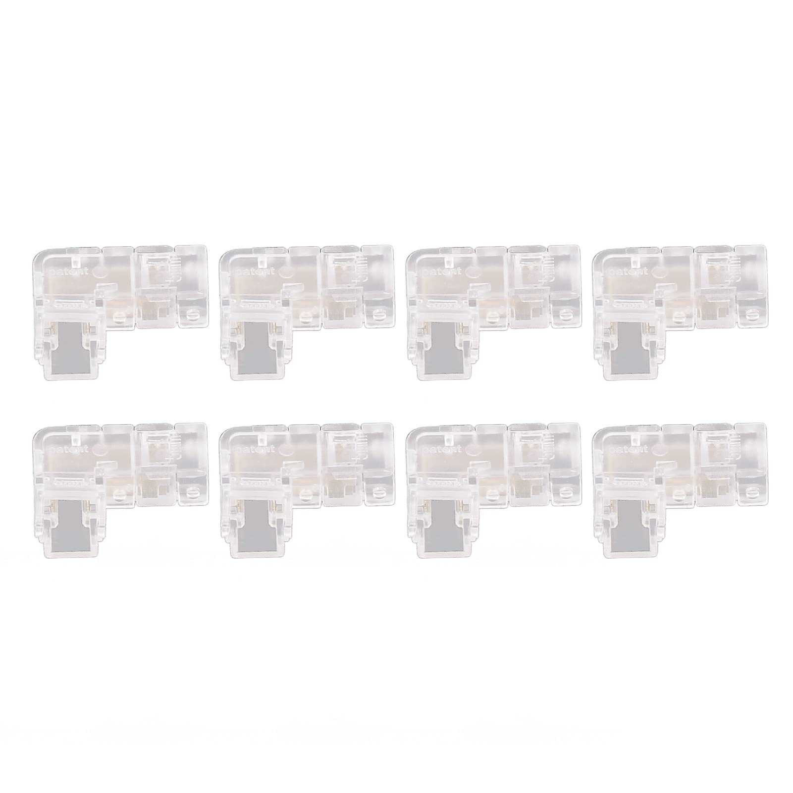 8個入り 2ピン 5mm COB LEDストリップライト用コネクタ、5mm幅COB LEDストリップ用L字型はんだ不要・隙間なし端子アダプタ、透明な直角拡張コネクタキット|グロースショップ