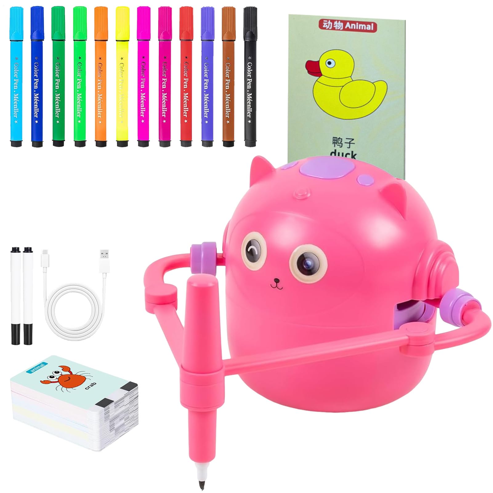 キッズ お絵描きロボット,対話型音声ガイド | スマートロボット描画マシン,5歳以上男女幼児用 家庭や教室で プレゼントに最適|グロースショップ