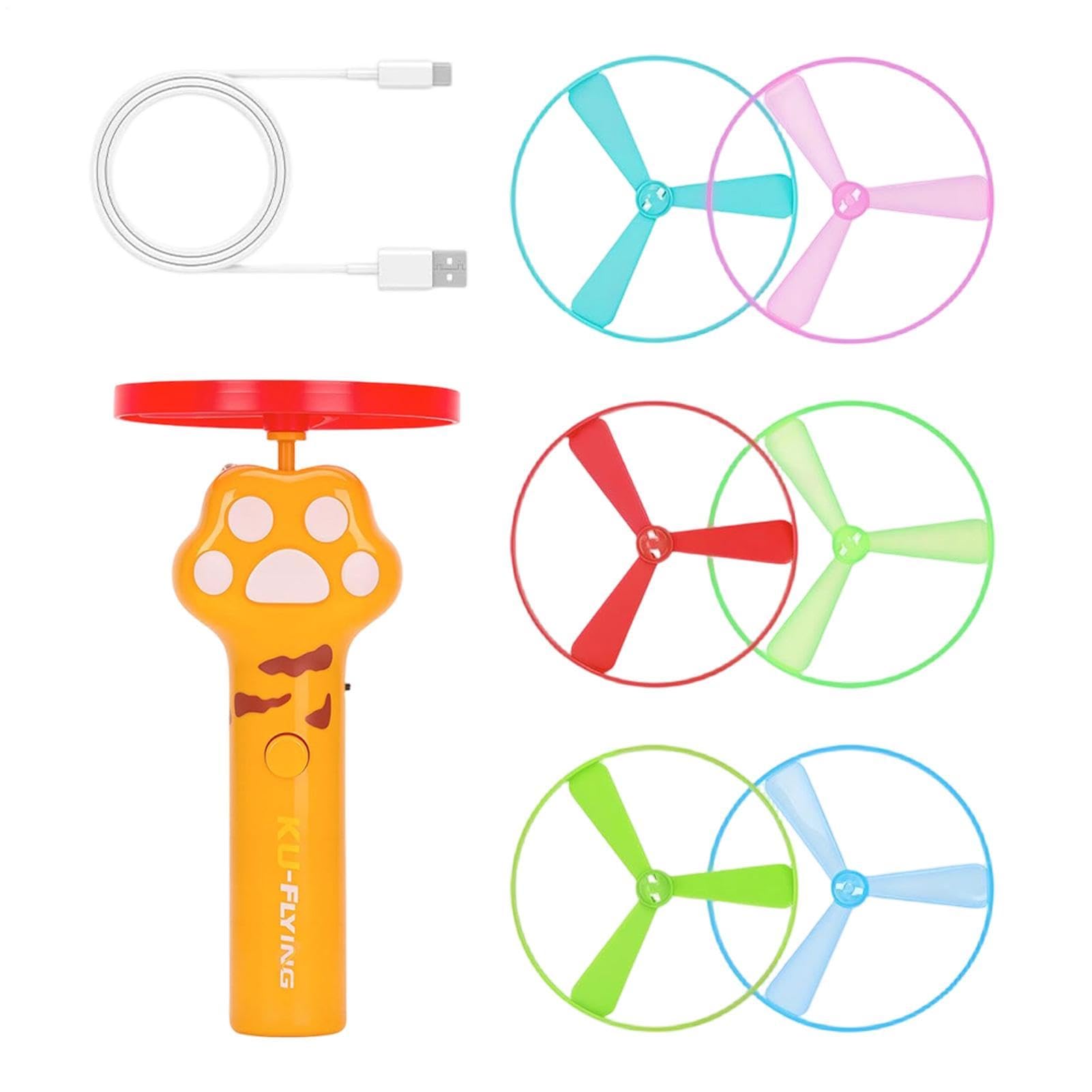 Cat Fetch Toy - 充電式フライングディスクランチャー 6 パック ペットエンリッチメントガジェット、耐久性のあるインタラクティブトレーナー、安全なプラスチック屋外 |裏庭ガーデンパティオバルコニーエクササイズプレイセット楽しいキット｜グロースショップ