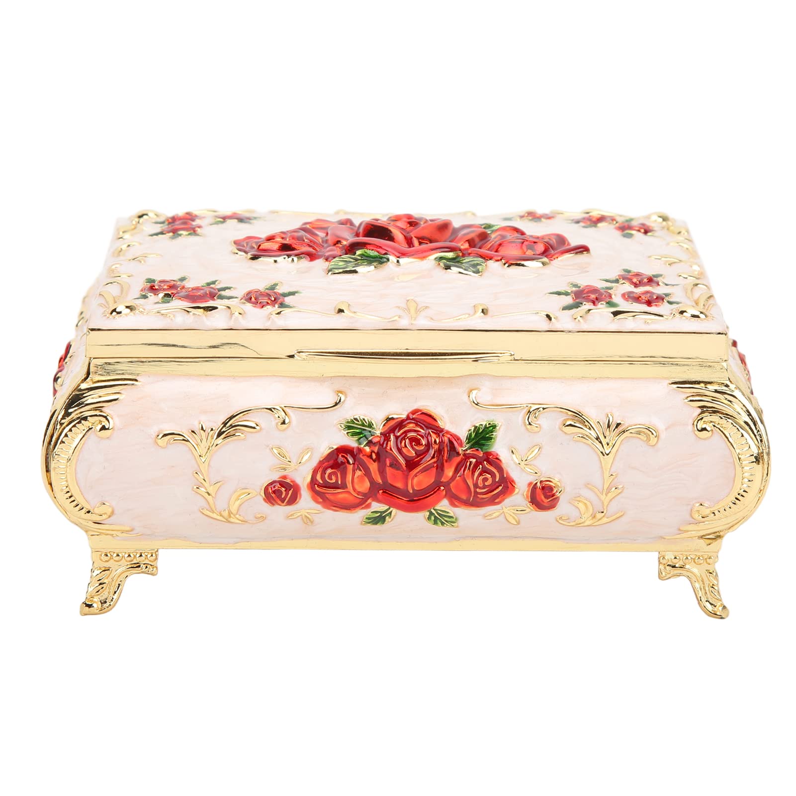 金属箱 ジュエリーボックス 精緻な工芸 プレゼント デスクトップ装飾収納 合金製 リング/ピアス/ネックレスなど小物収納 (ミディアムゴールドレッドローズ)|グロースショップ