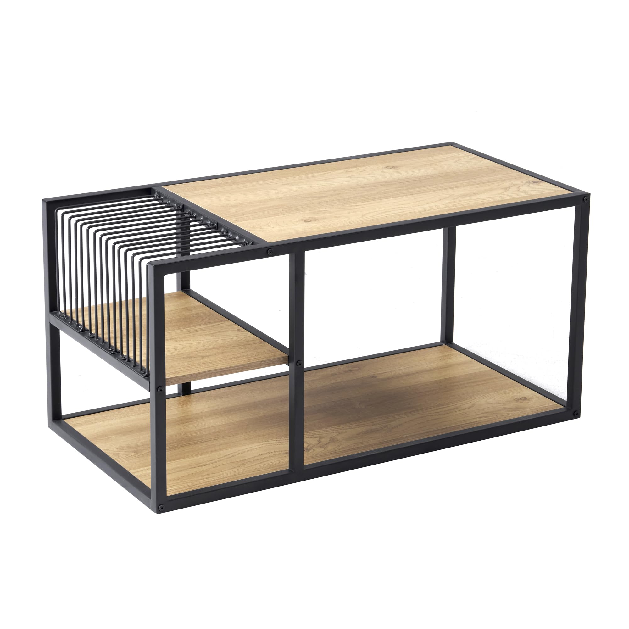 ローテーブル 収納付き 【マガジンラック付き】 テーブル 一人暮らし 【スチール脚】 コンパクト 幅90cm 木製 table ・築子 茶几 おしゃれ ナチュラル×ブラック|グロースショップ