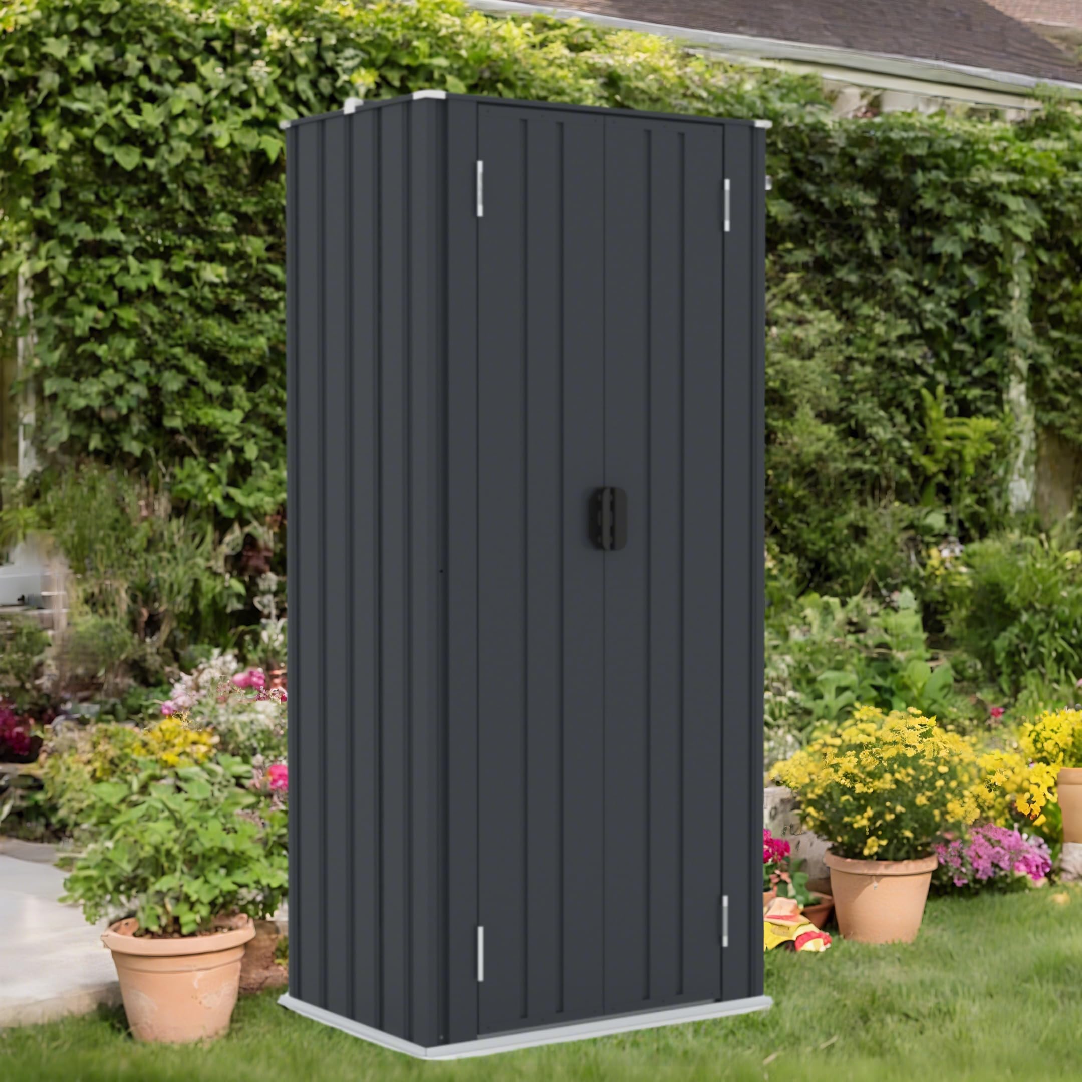 屋根裏部屋 室外 大型 650L 【モビール棚付き添い人】 両開き部屋の入り口 施錠能力のある 手ごわいなスチール写真 ロッカー 雨合羽 室外納める庫 プレハブ掘ったて小屋 バス発着場 庭 縁側 ガーデニング アウトドア 苑地 難民キャンプ 薄墨色