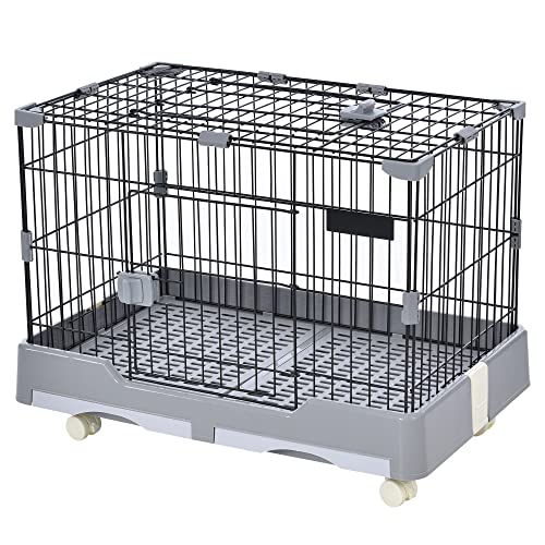 ウサギケージ 小動物ケージ スチール製ケージ 多機能ドア設計 室内飼育用 70&times;44&times;55.5cm グレー メッシュカバー&amp;引き出しトレイ付属 簡単組立 安全性強化構造｜グロースショップ