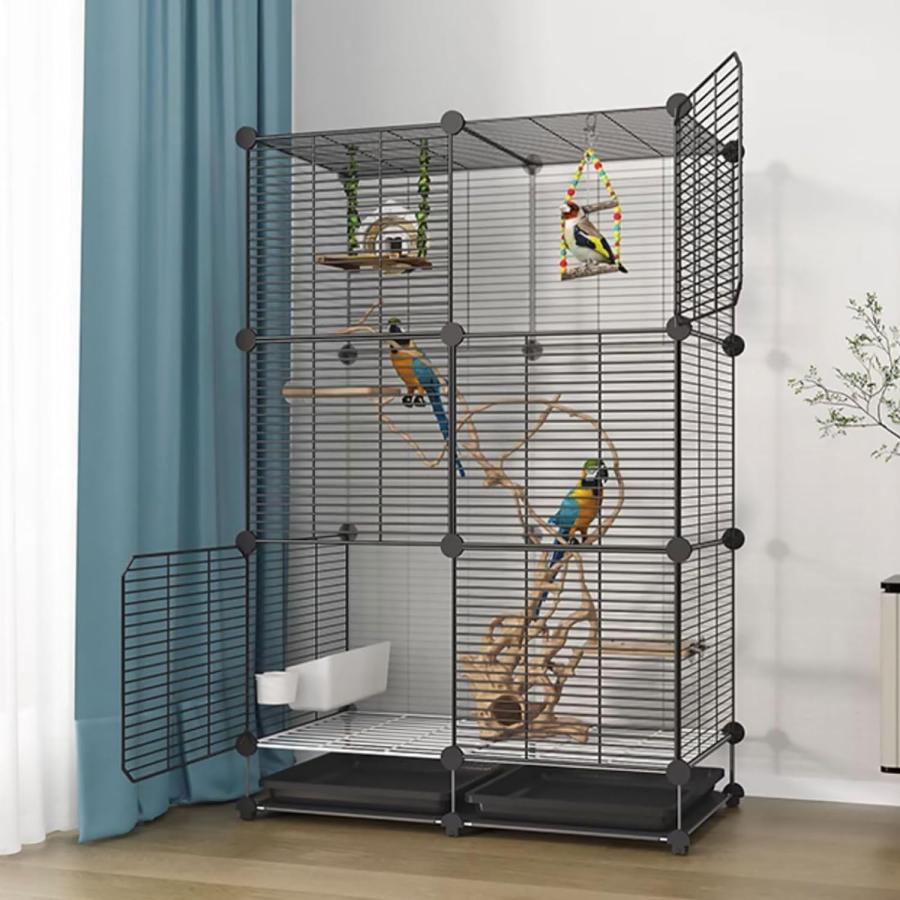 大型鳥かご 鳥籠 鳥 ケージ インコ ケージ 屋内 屋外用金属製鳥かご 大型オウムケージ 鳥かご 取り外し可能なトレイ付き - 中型の小型鳥 オウム ラブバードフィ|グロースショップ