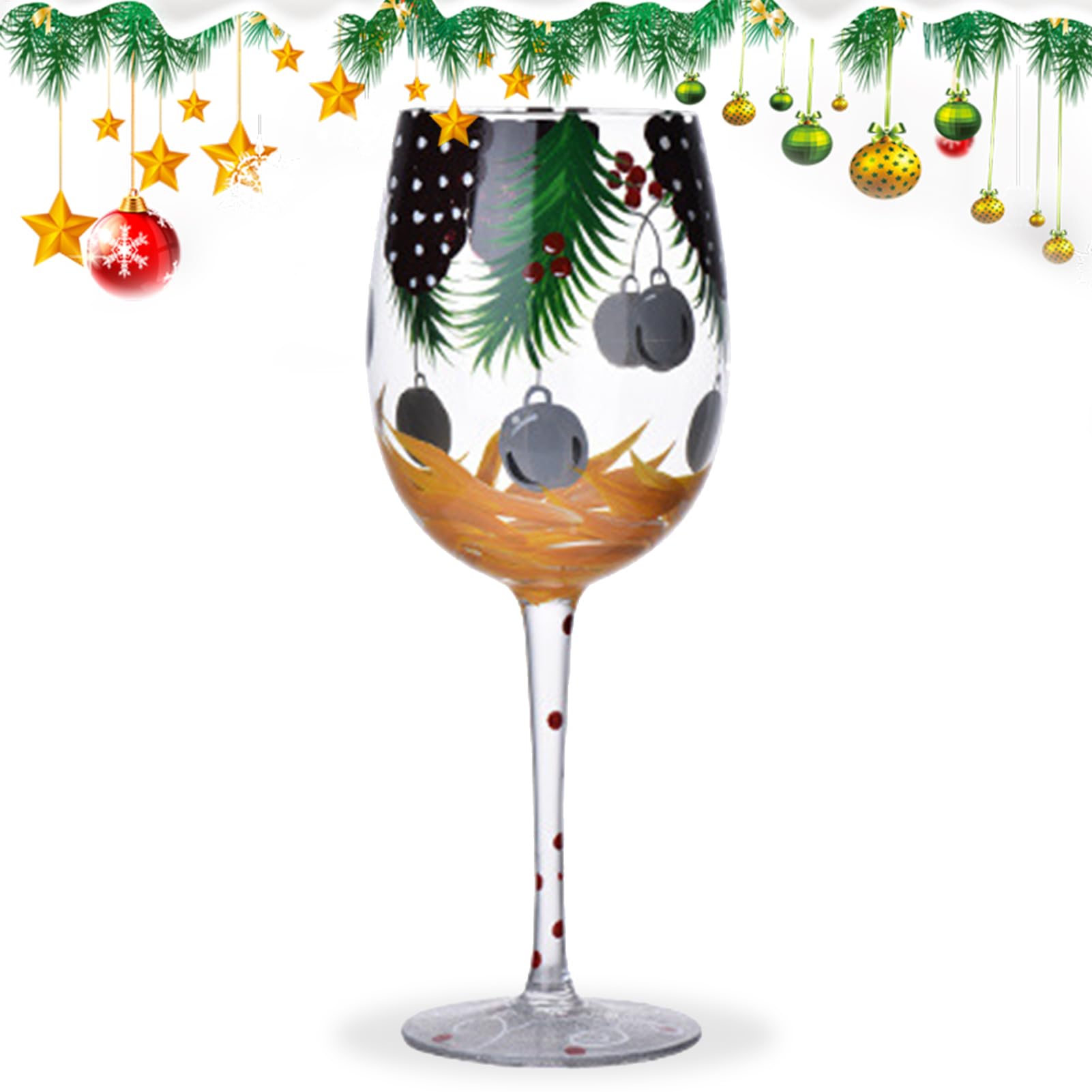 ホリデーワイングラス、ステム付き添い人クリスマスぶどう酒水呑み,ビスタプリントクリスマス 天然木 サンタ 織り地 松葉 硝子 優勝杯 ステム付き添い人 - クリスマス 硝子生産品かざり付ける面白可笑しい一覧表 真っただ中 天下太平 ぶどう酒 三鞭酒 清涼飲料水用