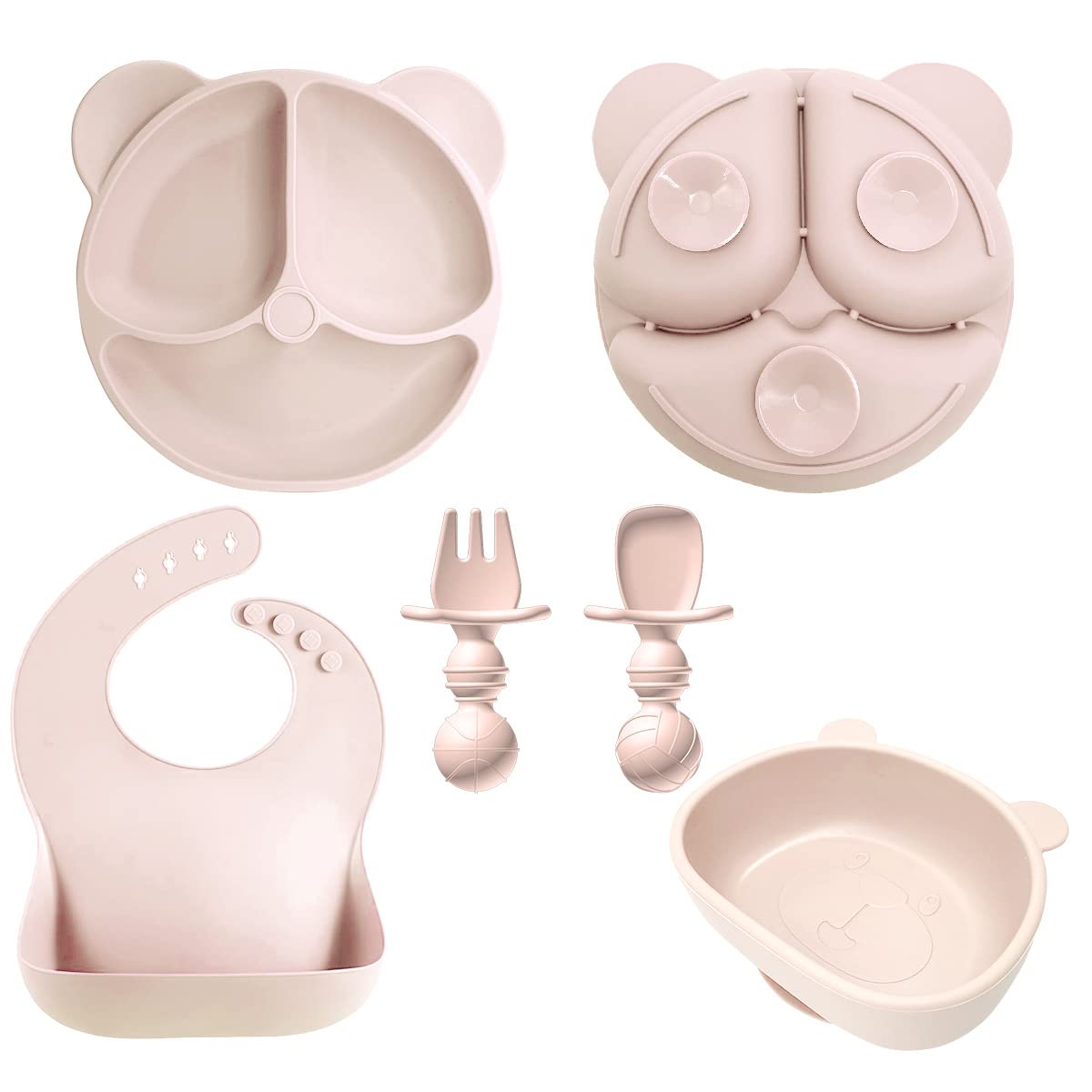 [TAOHUA]赤ちゃん用食器仕掛ける もの言う花一皿 5点仕掛ける 一皿･どんぶり鉢･お匙･民族音楽･ビブ ケイ素樹脂食器 吸盤付き添い人 乳飲み子 赤ちゃん ひっくり返らない 離乳食 陰電子領域 食洗器相応う 高熱防疫 差し上げ物 生み出すこと儀式用 (一皿：19.5*19.5糎, 5点仕掛ける/04)