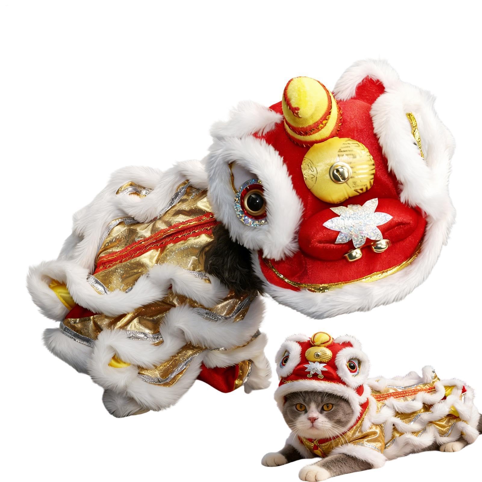 OneV FT 獅子舞猫コスチューム - ペット用 コスプレ 衣装 | 新年 犬 服 - お祝い、テーマパーティー、パレード、家族団らん、社交イベント、自宅、公園、庭、ペット親、旧正月向け｜グロースショップ