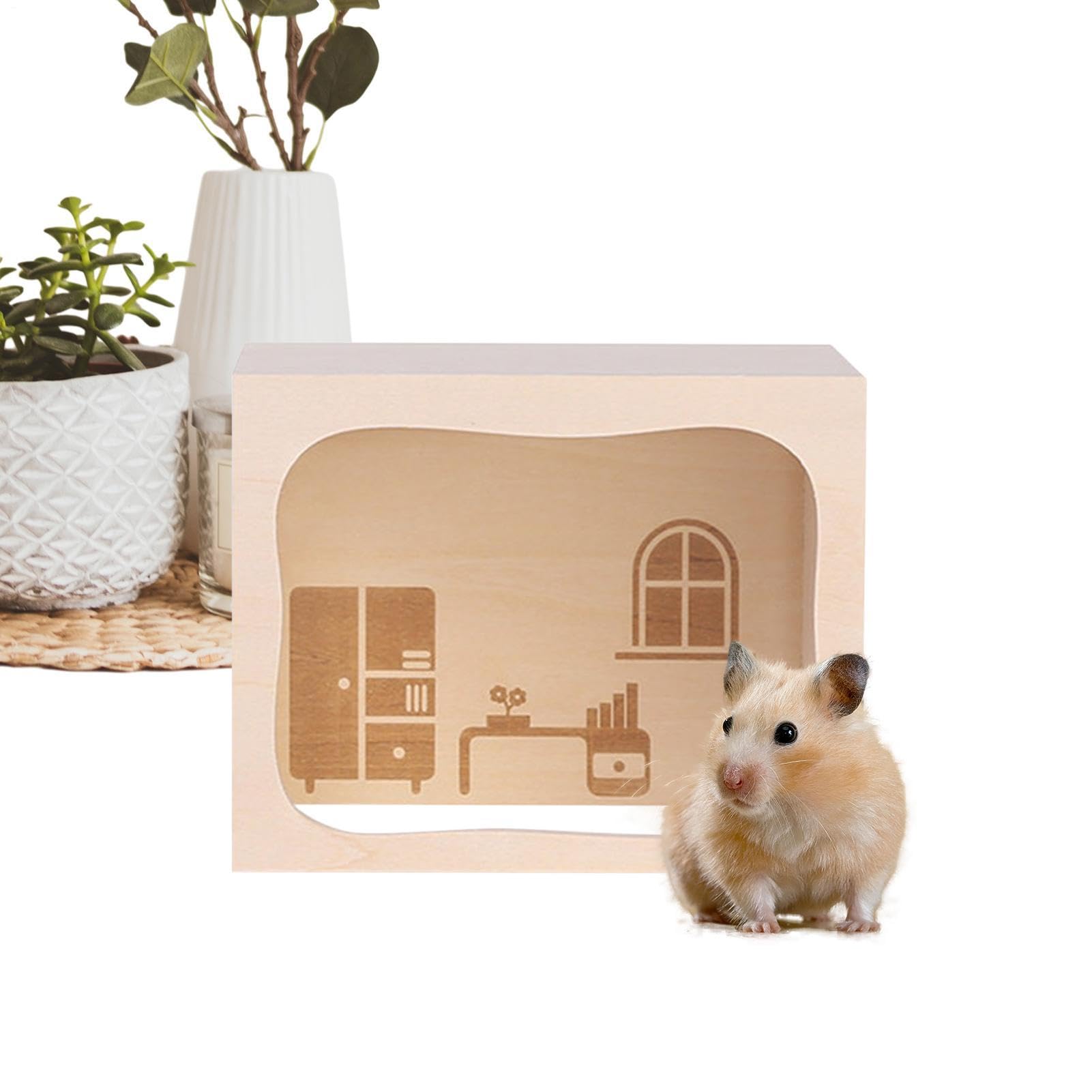 愛玩動物のハムスター住み家 | 木製エンリッチエンリッチメントペットメントペット装置,ハムスターの住みかとしても使える小毛の荒物の伏せ籠,屋内・身寄り用 御休み・掘る ウサギ・フェレット・チンチラ・ハリネズミ相応う