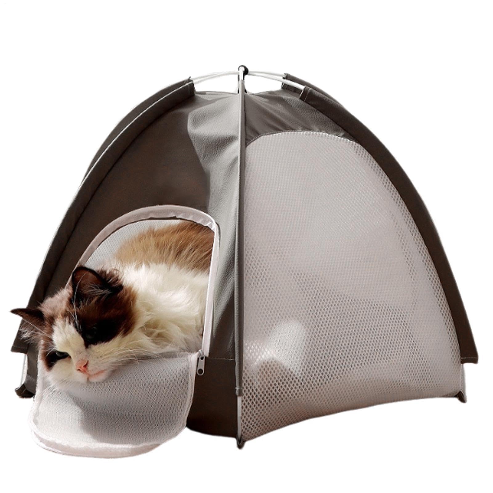 猫の利得の愛玩動物円蓋 | 折りたたみ能力のあるで メッシュ棲み家 - キャッキャットテントベッドトテントベッド ファスナー付き添い人部屋の入り口 | 身寄り・リビング・アパルトマン・寮・中庭・縁側・車寄せ向け