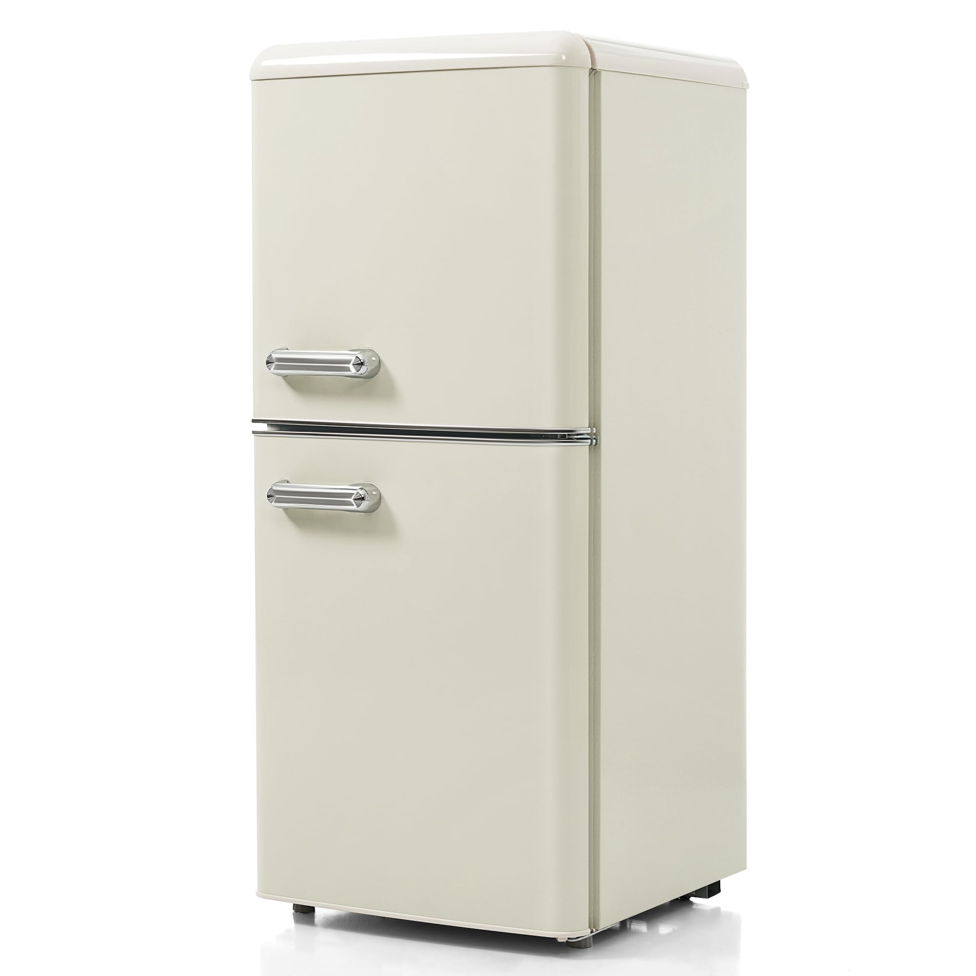 レトロデザイン 2部屋の入り口電気冷蔵庫 パウダーコンパクト 幅45x奥ふかさ48x高さ105糎 一人暮らし 108L 封鎖室38L 直冷式 封鎖 間仕切り棚 庫内灯 体温合わせる 省エネ 静音腹積もり 強化因子硝子棚 新遣って行く ベージュ