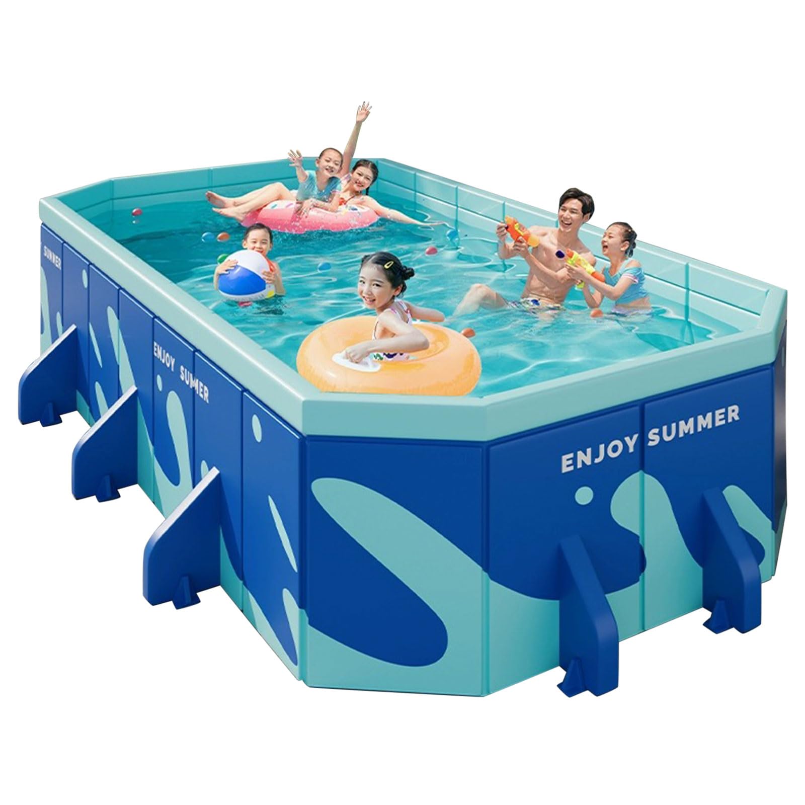 【新御出座し スウィミングプール 大型】 身寄り用 ちびっ子用 スウィミングプール 空気の状態入れ不必要 ビニールスウィミングプール 折りたたみ 真四角 スウィミングプール 水遊び 猛暑打つ手 アウトドア用 飾り気の無いな水抜き 納める助けになる (3.2m)