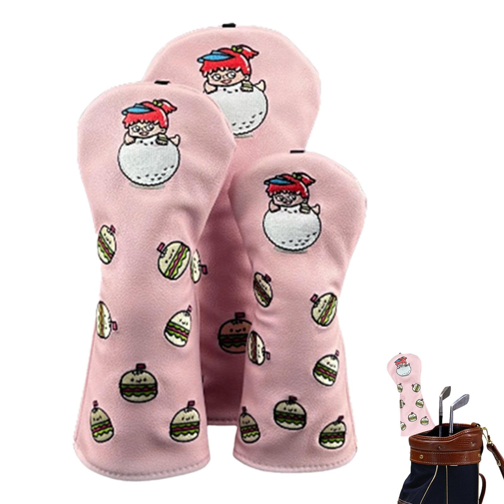 Golf Wood Headcovers, PU Protective Club Covers, 13.39x6.69x0.79 Inches, Pink/Black/White, Stylish Breathable Head Cover, Versatile Numbered Labels, Club Protection for Golf
