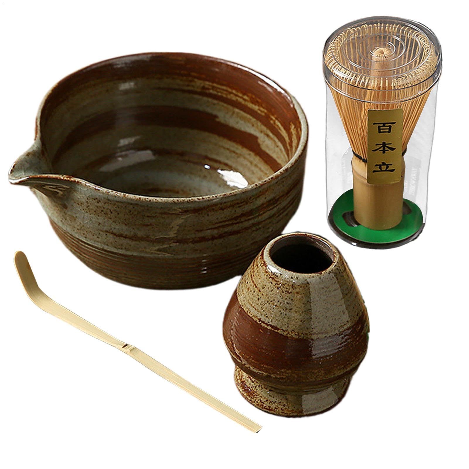 抹茶セット 茶道具【4点セット】抹茶茶碗 茶筅(百本立) 茶筅くせ直し 茶碗 抹茶スプーン 抹茶椀 抹茶泡立て器セット 抹茶パウダー注ぎ口付き抹茶茶碗 茶筅立て 茶杓 茶道具 セット 手軽に抹茶が飲める 抹茶泡立て器スタンド 伝統的な竹製茶筅 茶道 日本茶道具 初心者|グロースショップ