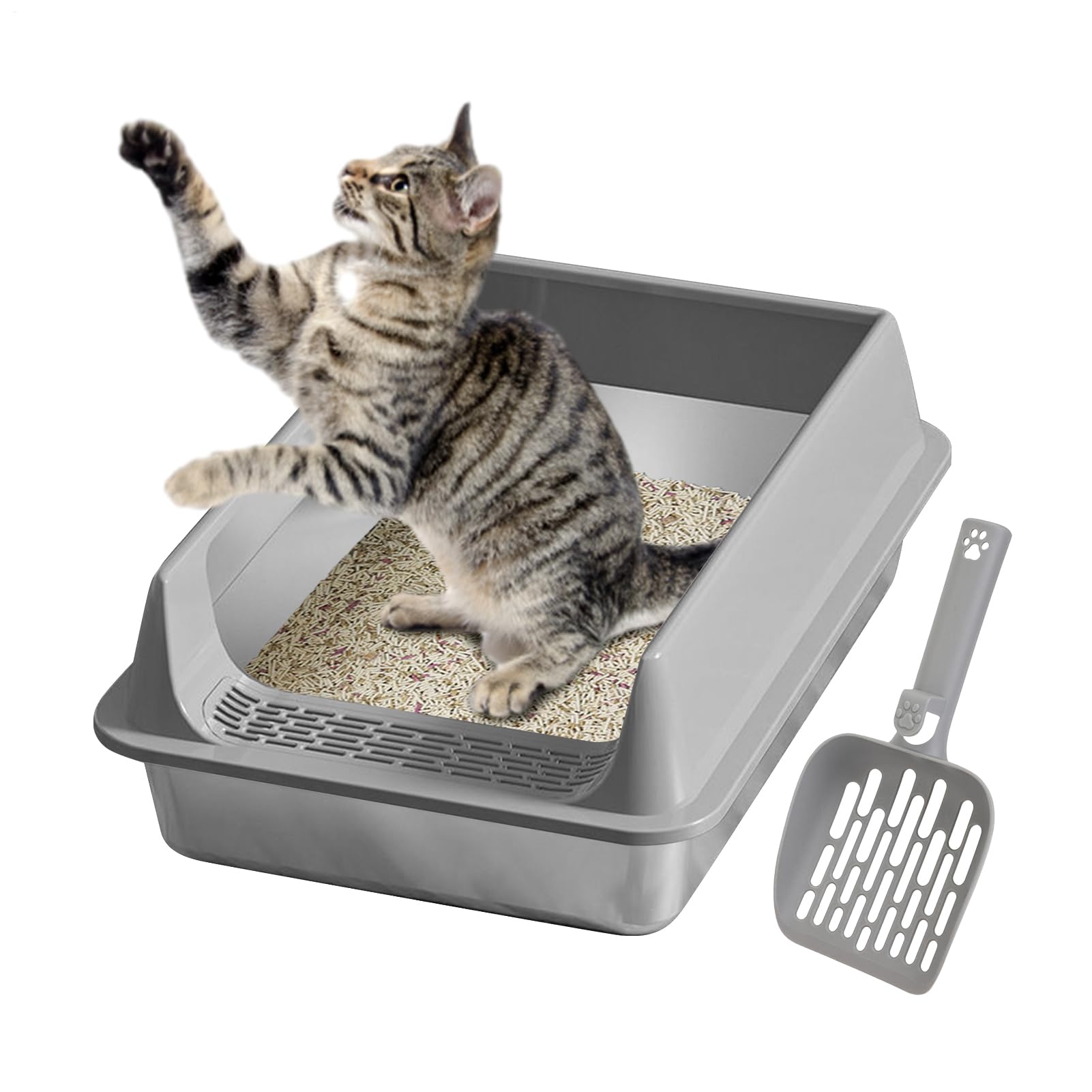 猫 リターボックス | 飛び散り押しとどめる 大型 猫 室内用便器 御盆 スコップ付き添い人 - お取りつくろう飾り気の無い 愛玩動物備品 小型 大型 猫 アパルトマン 縁側相応う,屋内 室外 苑地中庭