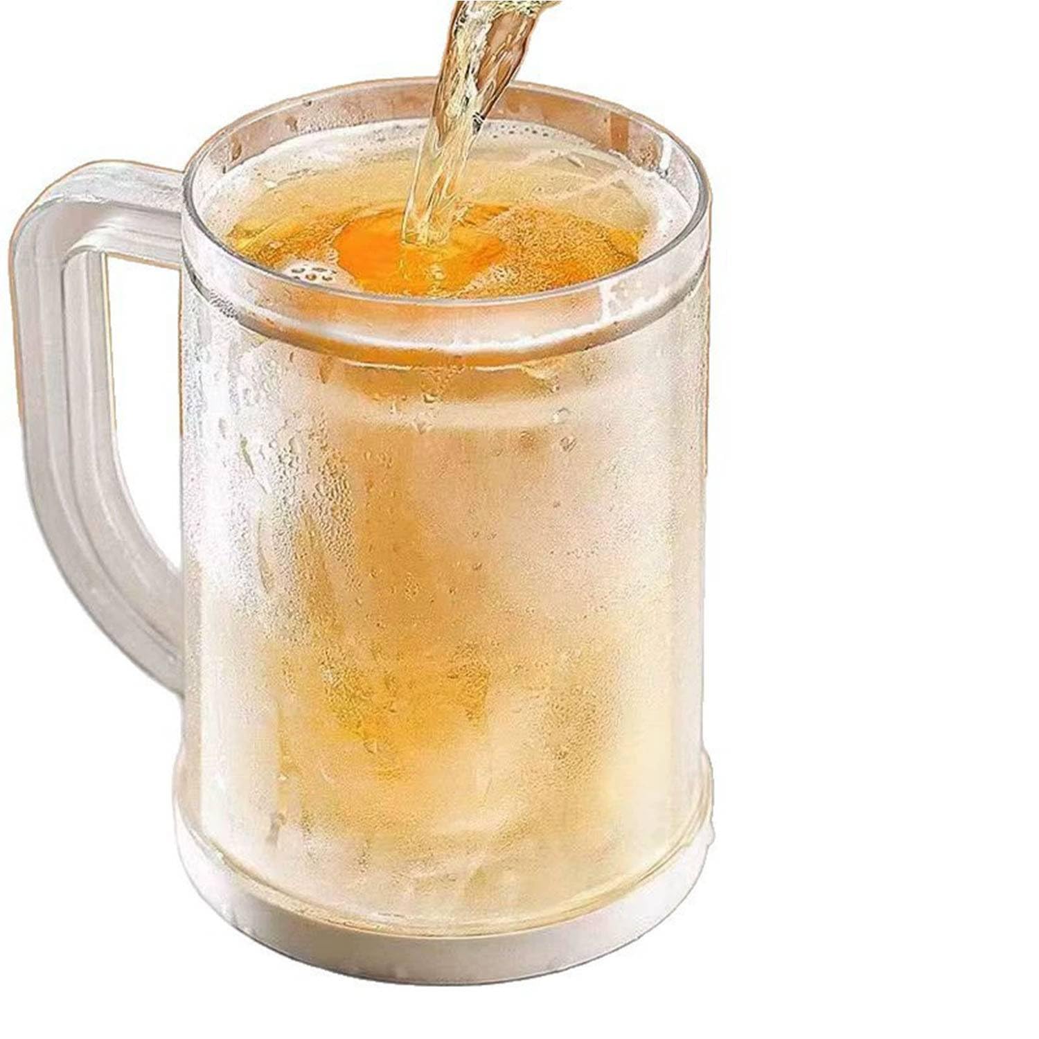 プラスチックビールマグ二重壁ビールアイスカップ、手持ち部分付き添い人アクリルクラシッククリアビアマグ、フリーザーマグチラーフロスティカップ、麦酒カクテル、お水ドリンク、珈琲など2風呂敷き包み