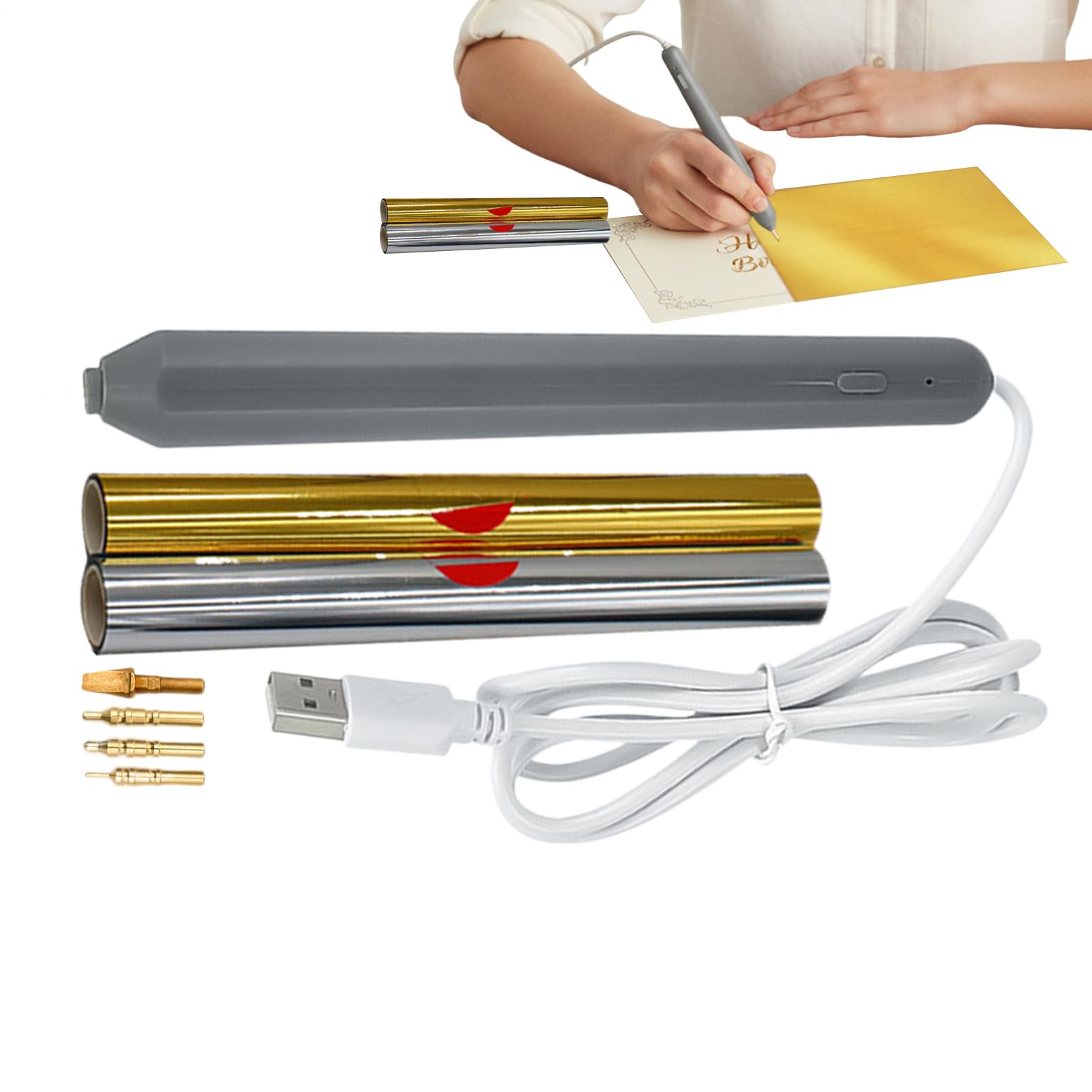 OneV FT ホットフォイルペン 熱転写用筆記具 - 携帯型USBスタンピングツール | 手工芸品用熱消し印書き換える書き込み | 歌留多仕立て上げる 革捏ち上げる 手工芸品 刻みつける 赤ちゃん 青少年 成年者 向け