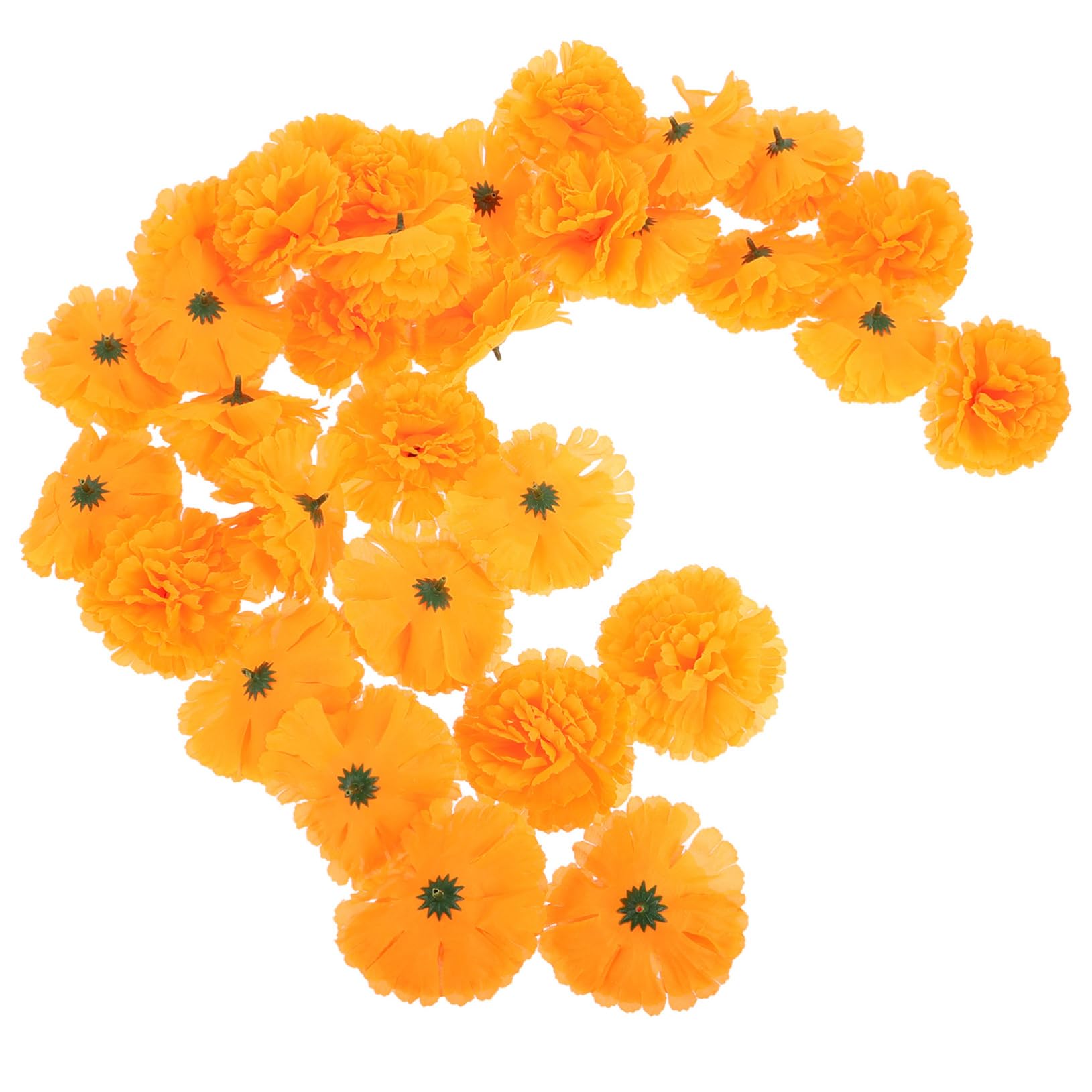 50個 マリーゴールドの花の壁 花の活動写真映画化の小道具 書きうつす花の頭 インディアン・ヘッズ かざり付ける用のマリーゴールドの花の頭 かざり付ける用のバーラットの頭花 北米インディアン尖端 絹地 Orange