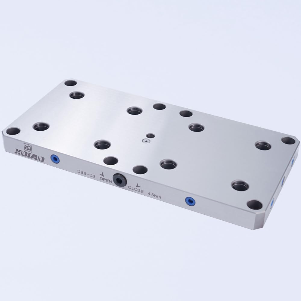 D96-C2 デュアルステイション CNC クイックチェンジプレート、372x180x27粍 (14.65x7.09x1.06in)、±0.005粍 再び述べる性、25kNフォース、96x96粍 (3.78x3.78in) 穴、58-62 HRC